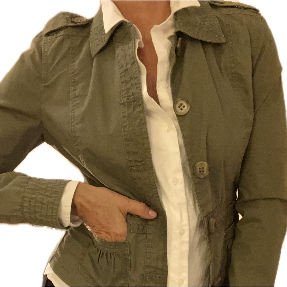 Esprit army green cargo blazer, string cinch in back, size S NWOT